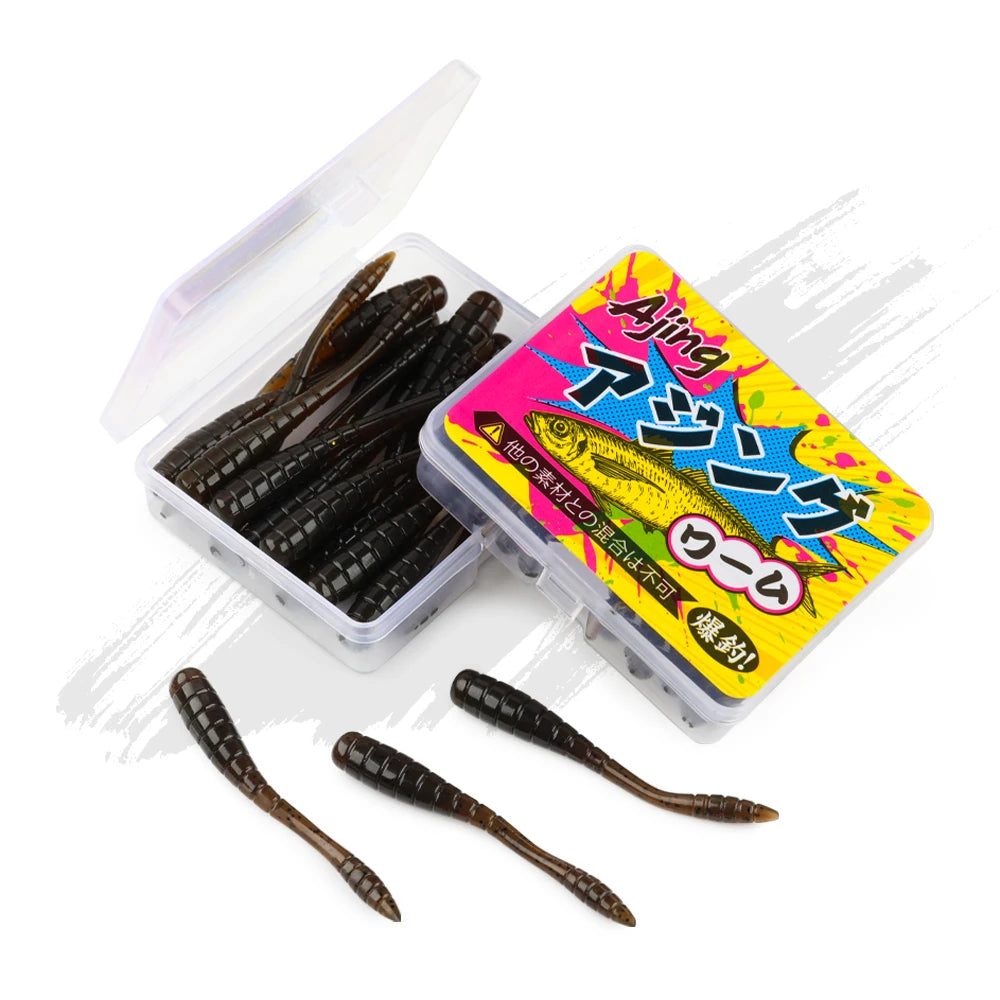 Ajing Soft Fishing Lure TPR Glow Worm Rockfish Bass Bait 20Pcs Set