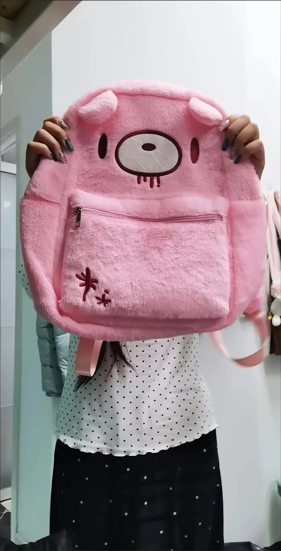 Pink Plush Bear Backpack Cute Doll Bag Kawaii Goth Punk Rucksack