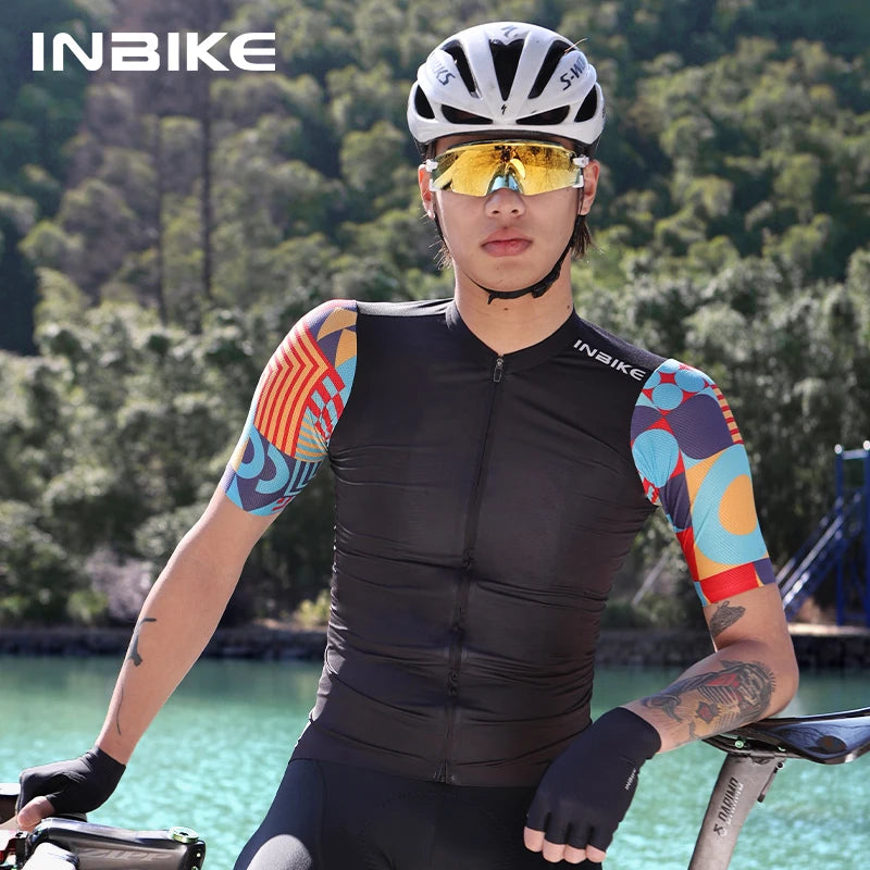 Quick Dry Cycling Jersey INBIKE Mens Short Sleeve Summer Full Zip 3 Pockets