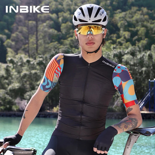 Quick Dry Cycling Jersey INBIKE Mens Short Sleeve Summer Full Zip 3 Pockets