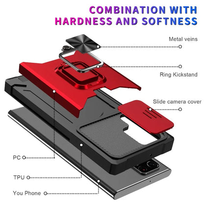 Armour Ring Phone Case for Samsung S21 S22 S23 S24 Ultra Note20 Card Slot