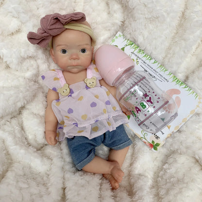 AnjoDoll 10 Inch Full Body Silicone Reborn Girl Doll Painted Washable Soft