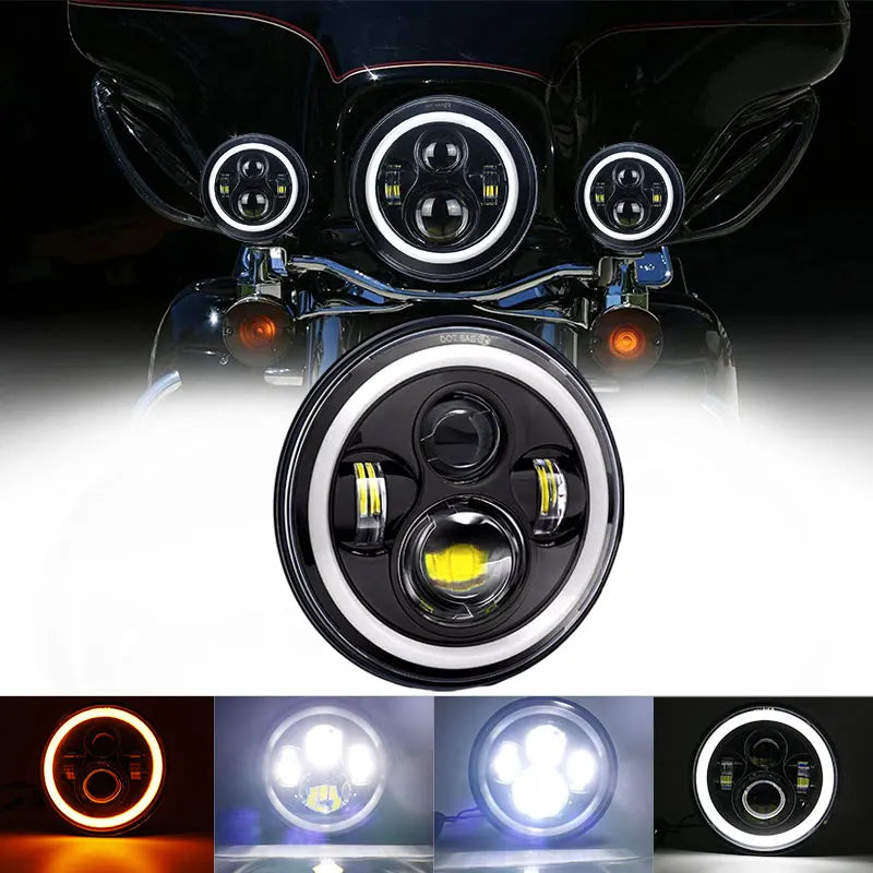 7" LED Headlight w/ DRL Angel Eyes for Harley Honda Yamaha Jeep H4