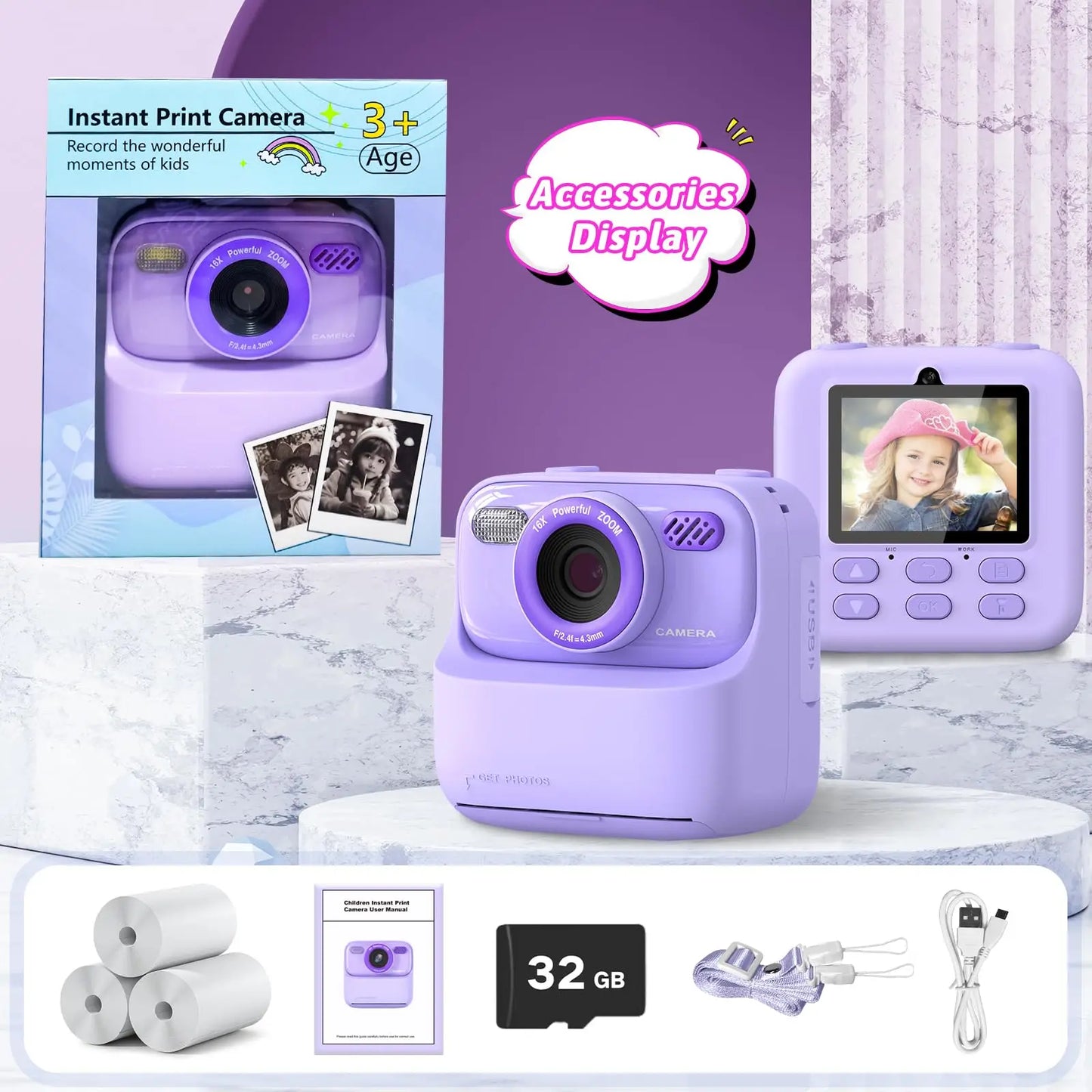 Kids Digital Camera 1080P Instant Print for Girls Boys Age 3-12