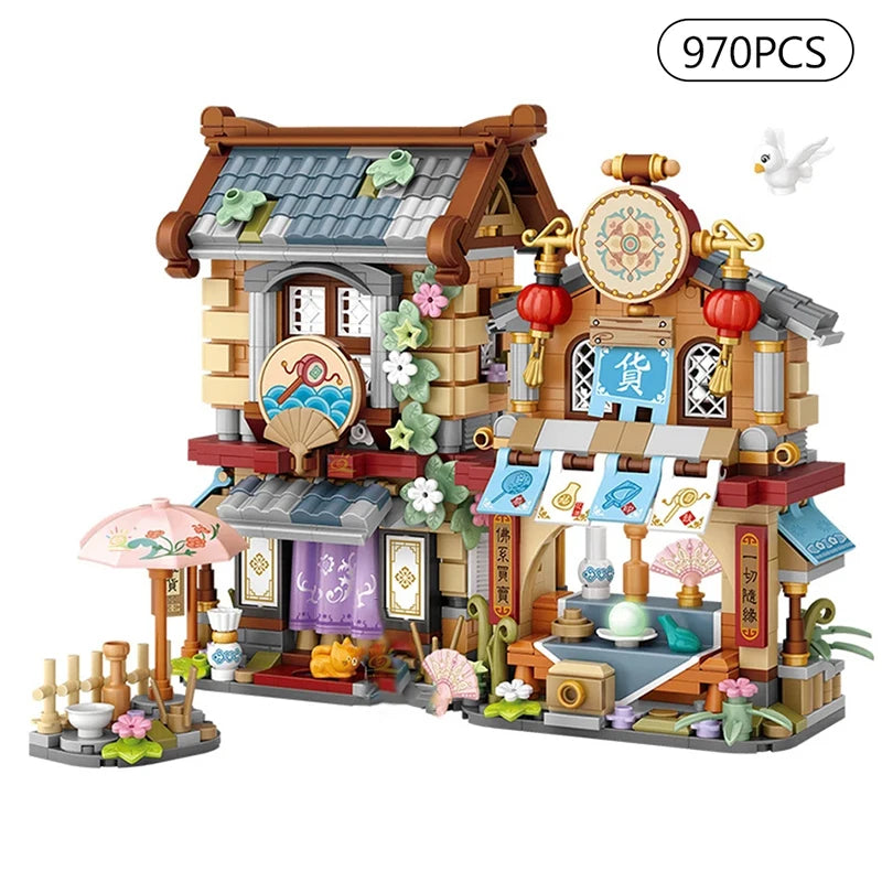 Street View Building Blocks Izakaya Shaved Ice Takoyaki Coffee Panda Tea House Model