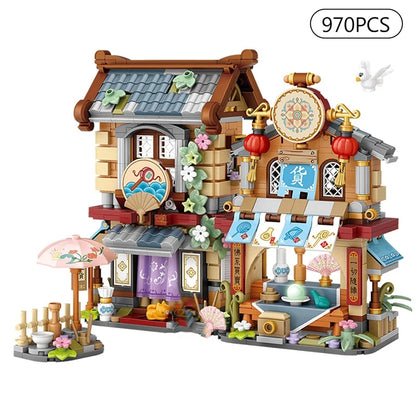 Street View Building Blocks Izakaya Shaved Ice Takoyaki Coffee Panda Tea House Model