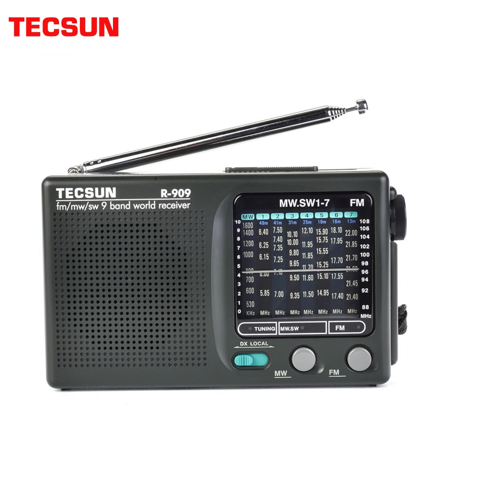 Tecsun R-909 9-Band AM FM SW Portable Radio with Rotatable Antenna DX Control