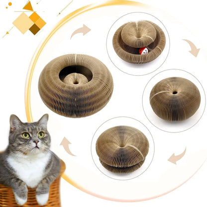 Magic Cat Scratch Board Toy with Ball Round Corrugated Claw Grinding Climbing Pad