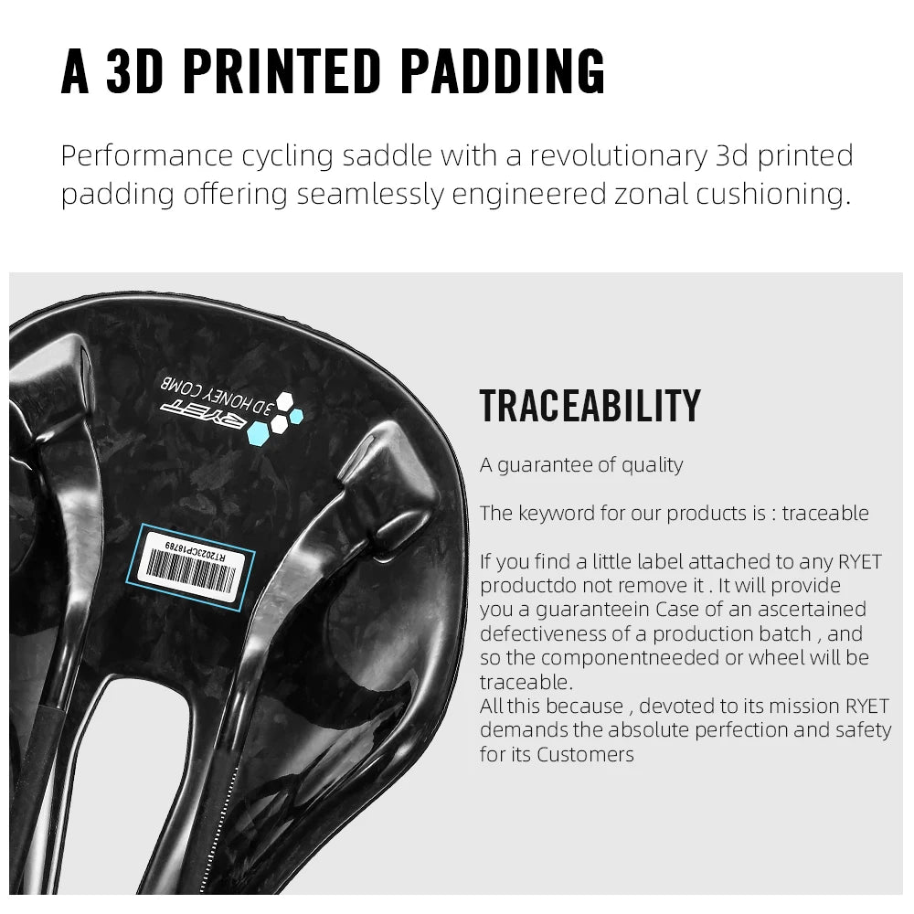 RYET 3D Printed Full Carbon Saddle 140mm 165g Super Light for Road MTB Bike