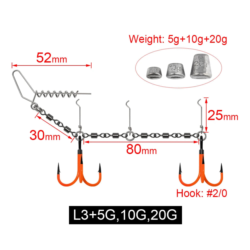 Uv-Active Fishing Hook Soft Bait Swimbait Rolling Swivel Rig #1 #1/0 #2/0
