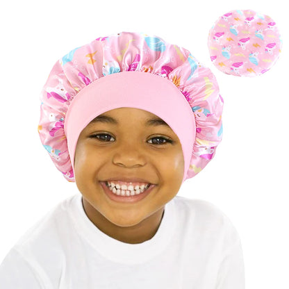 Curly Hair Adjustable Kids Satin Bonnet Sleep Cap Cartoon Hat for Baby