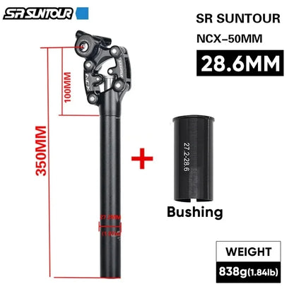 SR Suntour NCX Suspension Seatpost 50mm Travel MTB 27.2–33.9 x 350mm