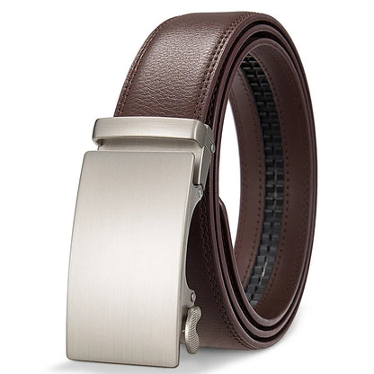 Automatic Buckle Belt Leather Ratchet Adjustable Men Black Brown Strap