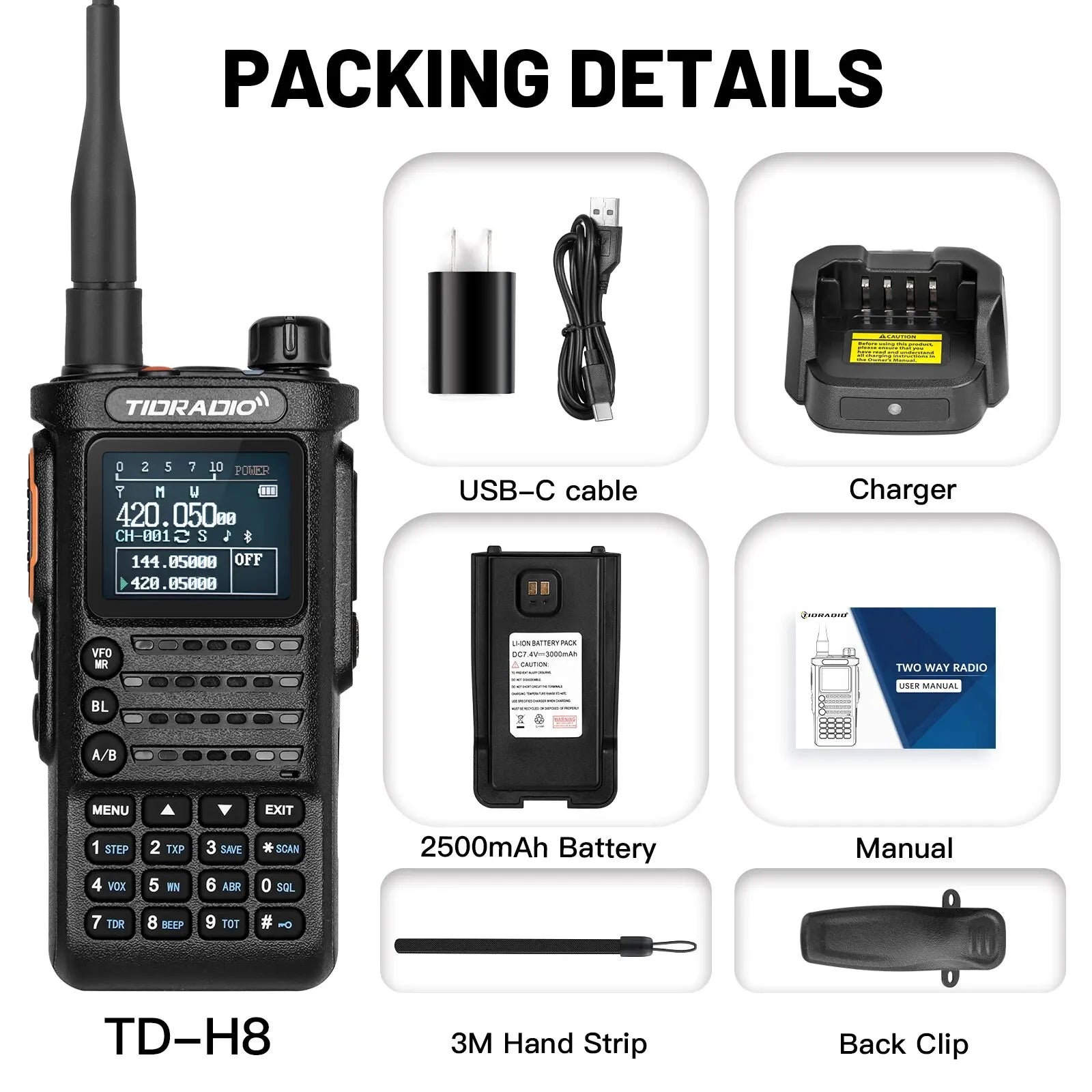 TIDRADIO TD H8 10W High Power Walkie Talkie Long Range Portable Two Way Radio Connection Phone APP Wireless Programming HAM GMRS-EXPROTAS