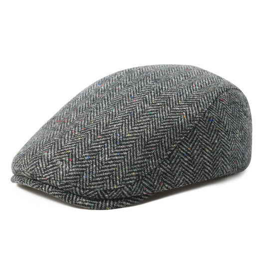 Men's Herringbone Newsboy Hat Wool Blend Flat Cap Gatsby Style