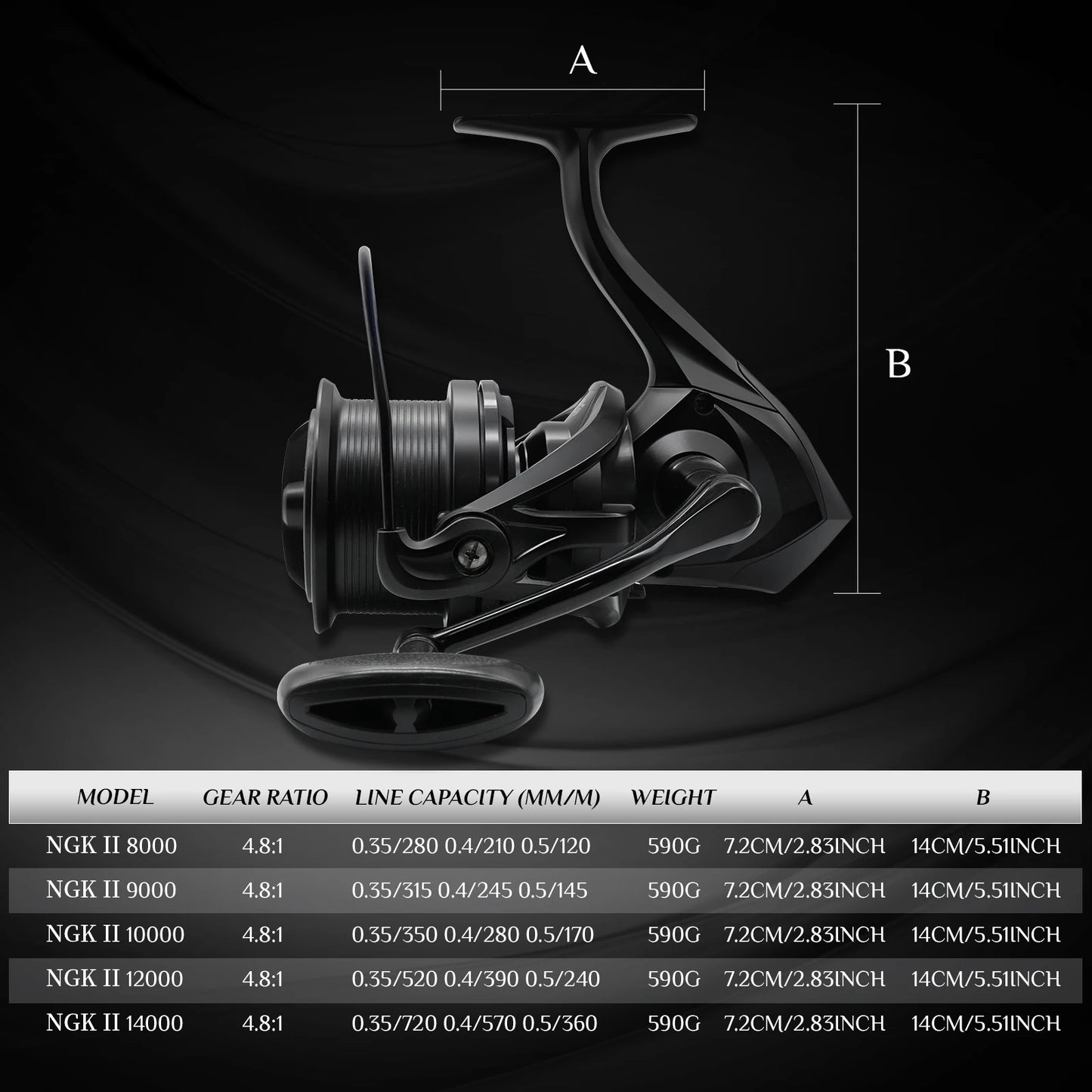 Spinning Wheel Fishing Reel 8000-14000 Series 17+1BB 4.8:1 Aluminum Alloy