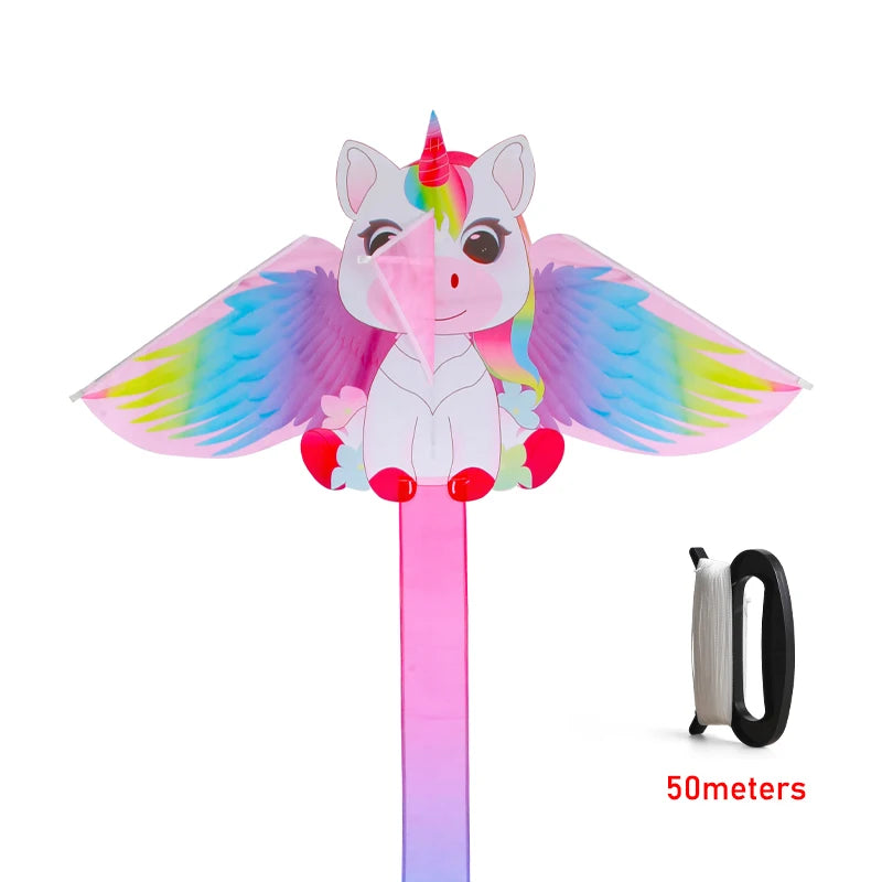 Unicorn Kite 50m String Easy Fly for Kids Beginners Pink Large