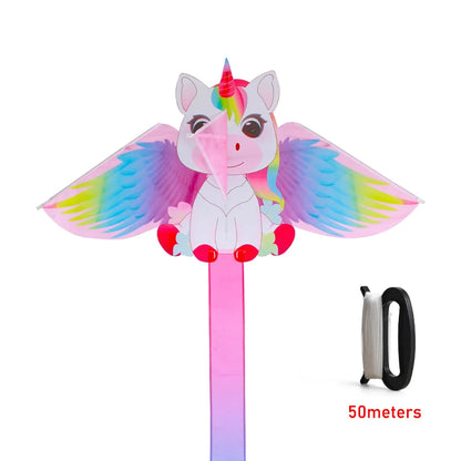 Unicorn Kite 50m String Easy Fly for Kids Beginners Pink Large