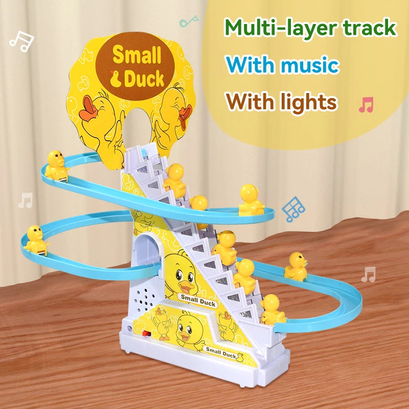 Electric Duck Roller Coaster Light Racing Track Toy for Kids Climbing Stairs