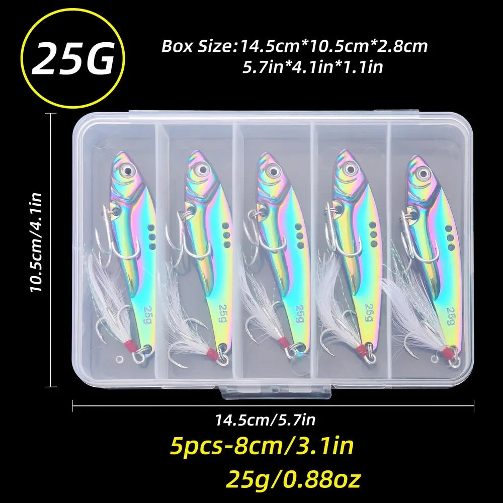 5Pcs Metal Vib Blade Fishing Lures Sinking Spinner Baits for Pike Bass Perch