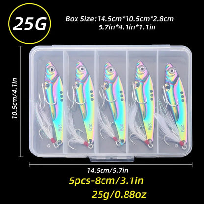 5Pcs Metal Vib Blade Fishing Lures Sinking Spinner Baits for Pike Bass Perch