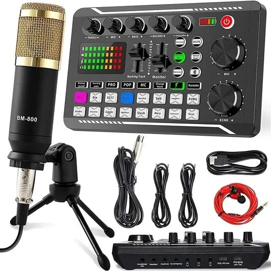 DJ Equipment Microphone Sound Card Console Studio Sound Card Kit Cable Phone Mixing Computer Live Voice Mixer F998 Sound Card-EXPROTAS