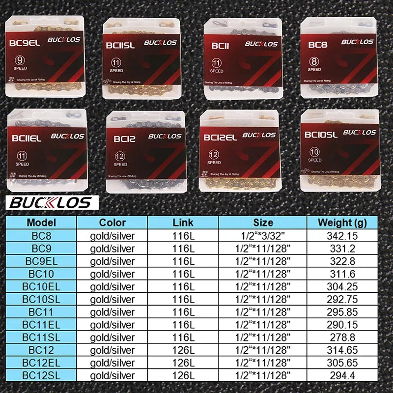 MTB Road Bike Chain BUCKLOS 8-12 Speed 116/126 Links Bicycle