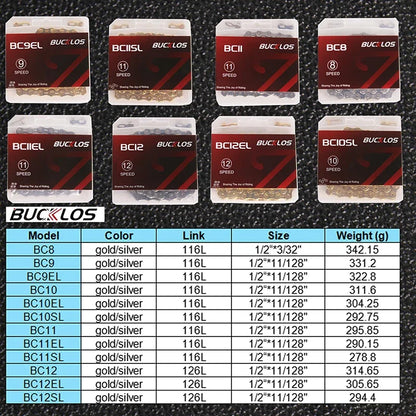 MTB Road Bike Chain BUCKLOS 8-12 Speed 116/126 Links Bicycle