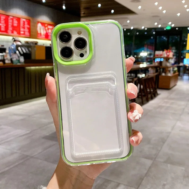 Transparent Card Holder Shockproof Soft Case for iPhone 12-16 Pro Max