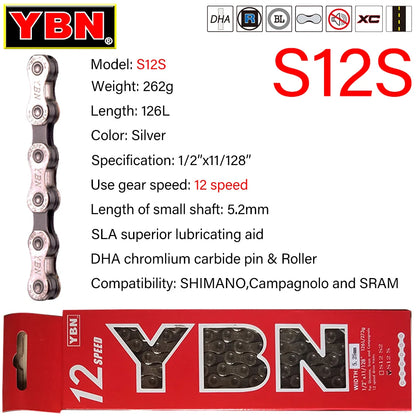 YBN 8-12 Speed Bicycle Chain 116/126L MTB Road Bike for Shimano SRAM