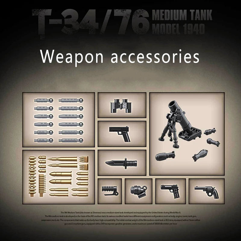 WW2 Soviet T-34 Medium Tank Building Blocks Military Brick Model Toy Set