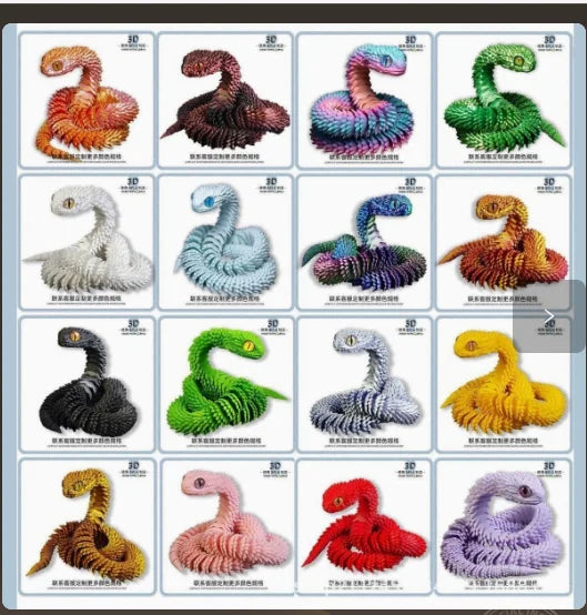 Flexible 3D Printed Snake Toy 60cm Multicolor PLA Fun