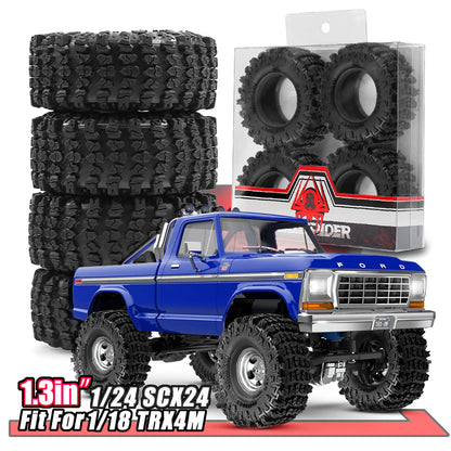 4pcs 1.3 Wheels Soft Sticky Rubber Tires for 1/24 1/18 SCX24 TRX4M Crawler