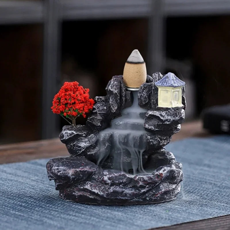 Backflow Incense Holder Waterfall Burner Ceramic Home Decor with Cones