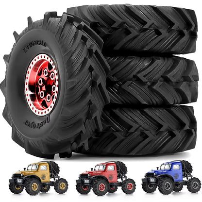 4Pcs Beadlock Wheels 1.0" Rims Mud Tyres for RC Axial SCX24 TRX4M