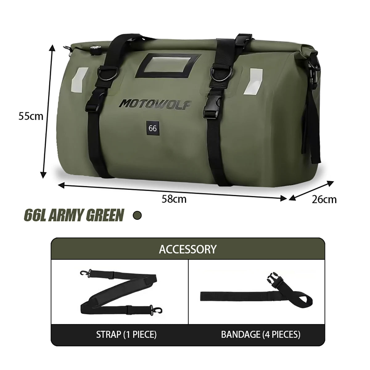 Waterproof Motorcycle Roll-Top Dry Tail Bag Backpack 20-66L