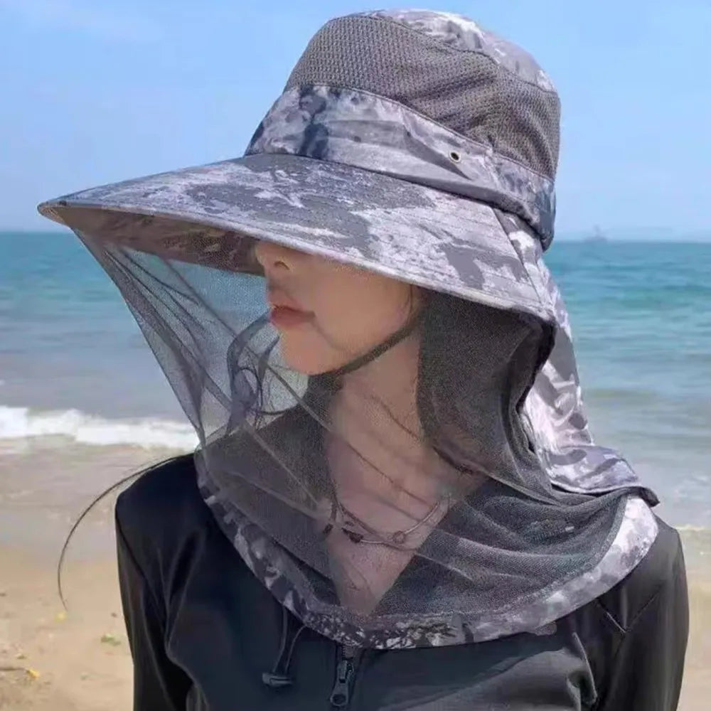 Foldable Mosquito Hat Drawstring Windproof Strap Insect Protection Net