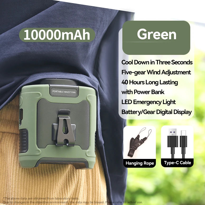 20000mAh Outdoor Portable Waist Fan Hanging Neck Fan Strong Wind with Power Bank LED Lighting for Sports Courier Outdoor Working-EXPROTAS