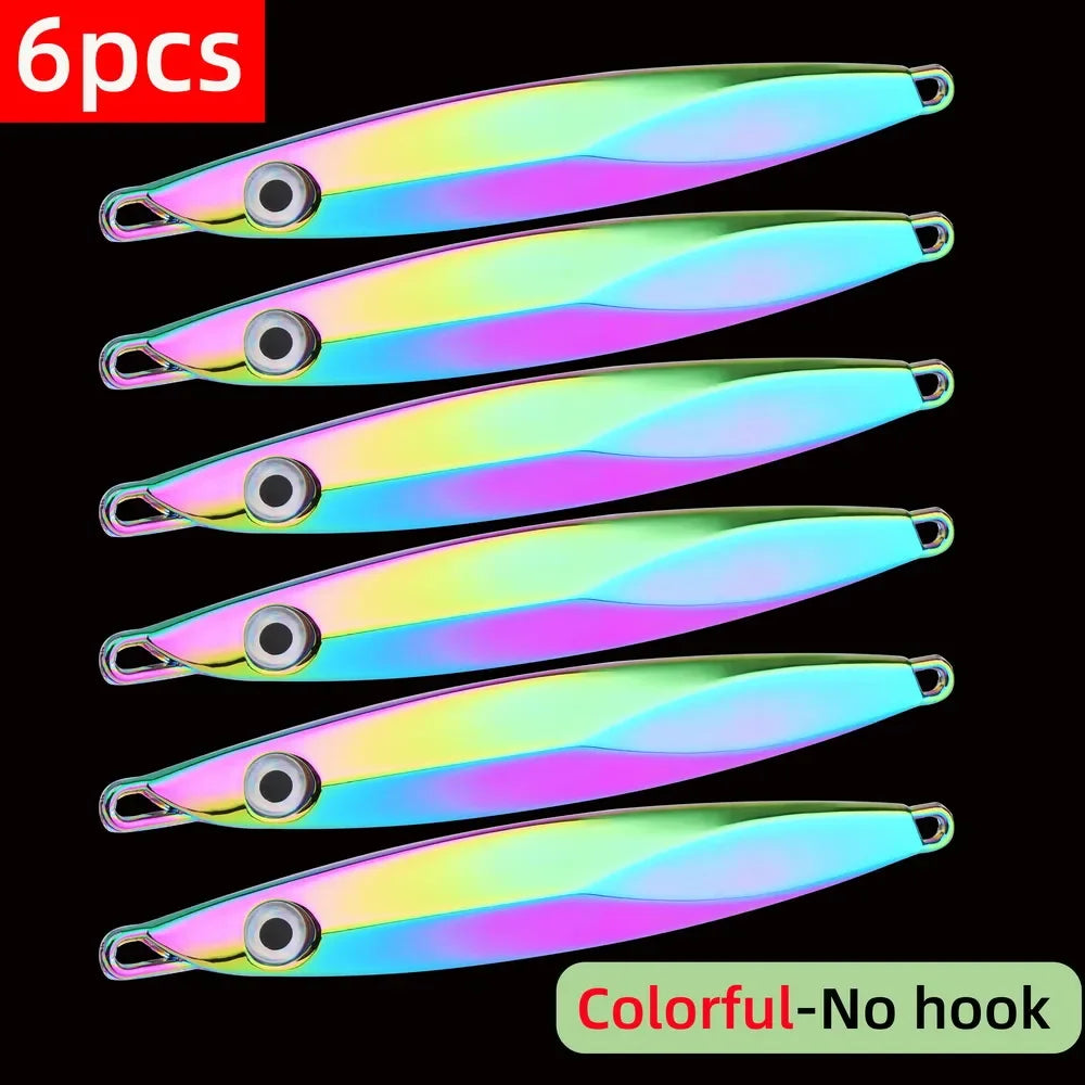 6pcs Long Casting Metal Jig, Sea Fishing Lure, Electroplated Hard Bait, Fishing Accessories Jigging Lure For Saltwater 10g-80g