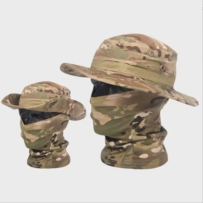Wide Brim Boonie Hat with Balaclava Mask for Outdoor Fishing Hiking