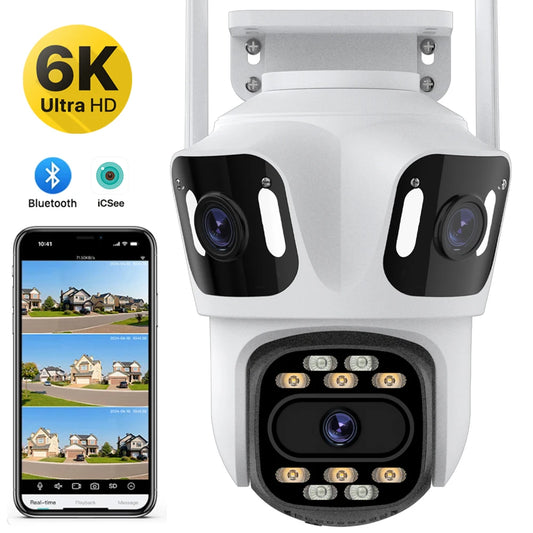 Three Lens PTZ IP Camera Outdoor 6K HD Three Screen WiFi Security Camera Auto Tracking 4K Dual Len Wirelss CCTV Camera iCsee-EXPROTAS