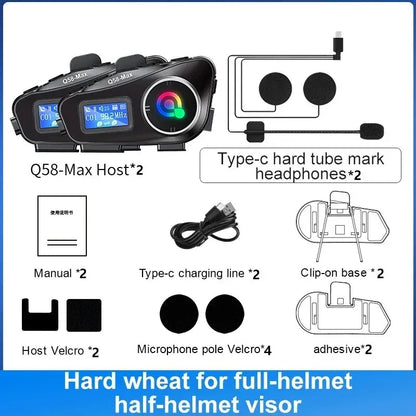 Motorcycle Helmet Bluetooth Headset Intercom with LED Light FM Radio IP65