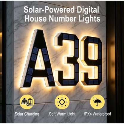 Solar House Number Light LED Address Plaque Sign for Door Wall Outdoor