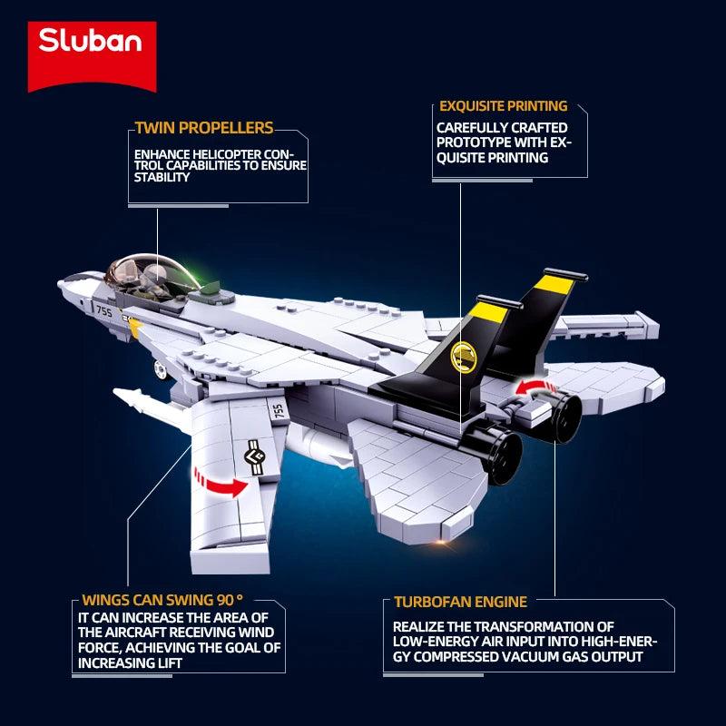 404PCS F14D Tomcat Fighter Model Bricks Military Series Carrier Based Fighter Weapon Figure Doll Building Blocks Kids DIY Toys-EXPROTAS
