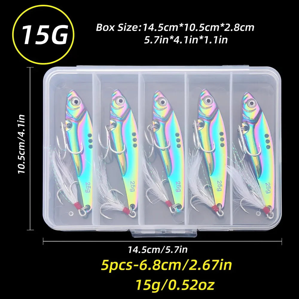 5Pcs Metal Vib Blade Fishing Lures Sinking Spinner Baits for Pike Bass Perch