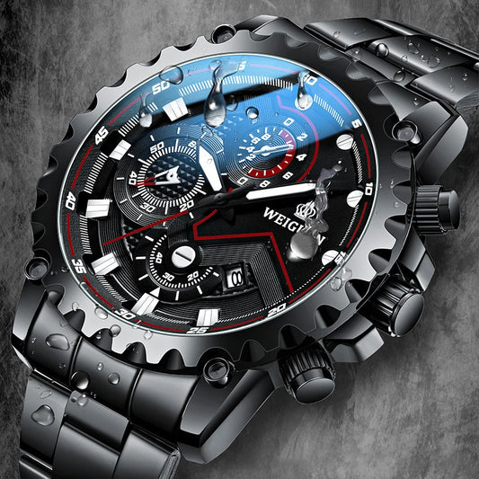 Men’s Black Stainless Steel Watch Luminous Waterproof Calendar Fashion Quartz Gift