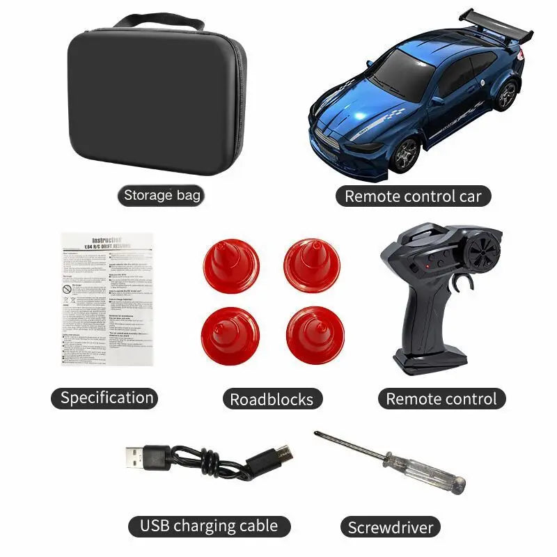 RC Drift Car 1:64 Remote Control Racing Toy 4WD LED Lights