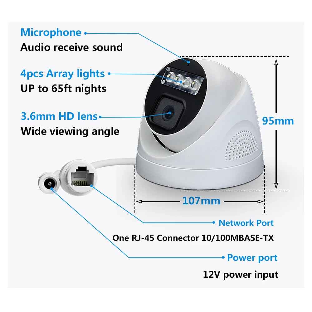 4K 8MP POE IP Camera Audio H.265 POE/NOT POE Onvif Wide Angle 2.8mm AI Color Night Vision Home CCTV Video Surveillance Security-EXPROTAS