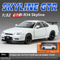 1:32 Nissan GTR R34 Skyline Supercar Alloy Metal Diecast Car Model Sound & Light Collection of Hobby Models Trendy Ornament Gift
