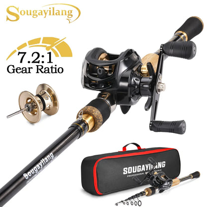 Telescopic Baitcasting Rod Reel Set Sougayilang 1.6-2.1m Fishing Bag Kit